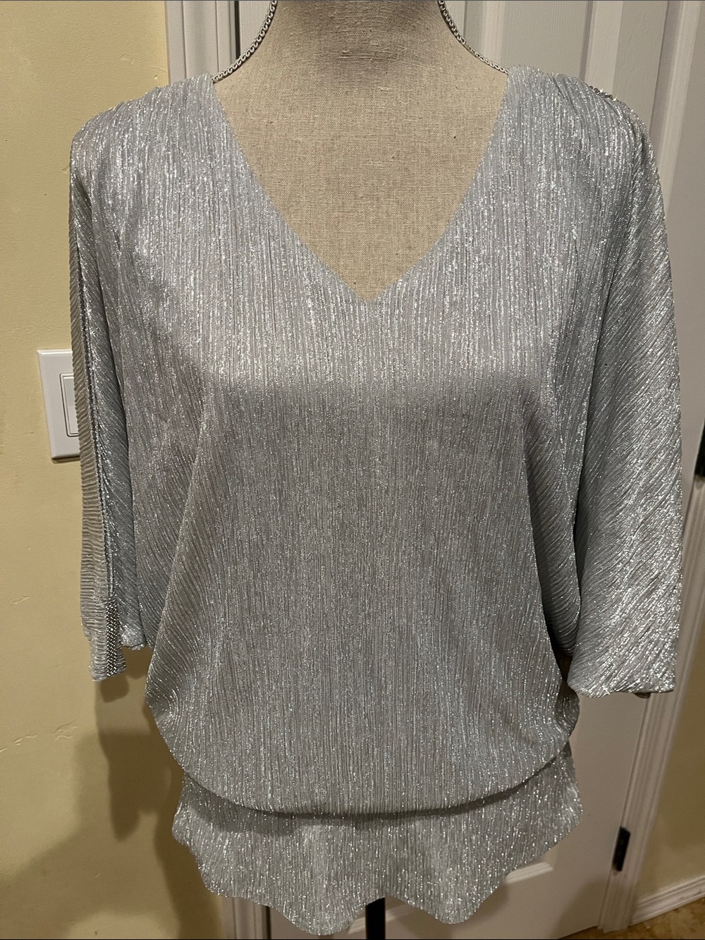MSK Silver Metallic V-Neck  Top